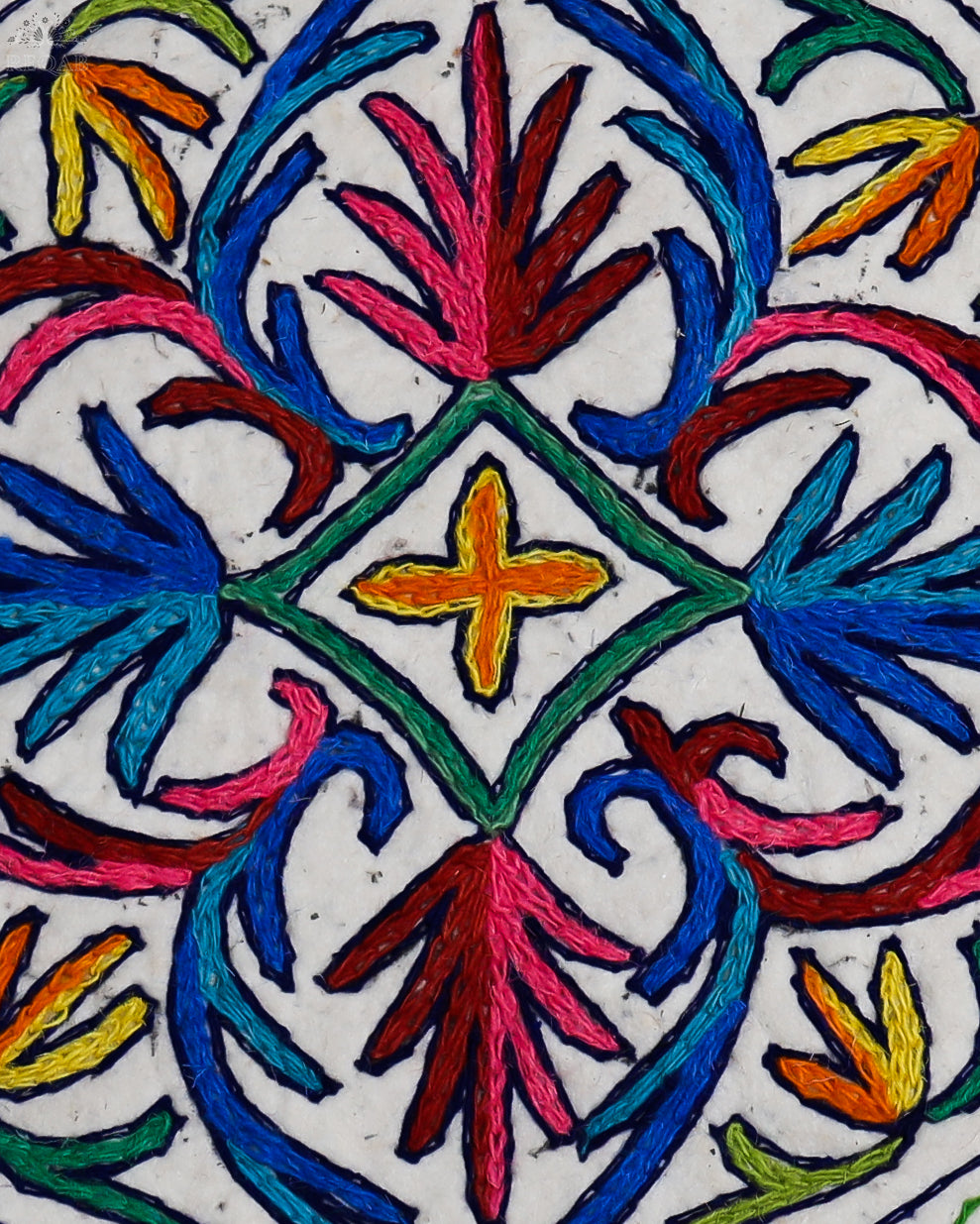 Leaf & Floral Design Small Circular Crewel Kashmiri Namda