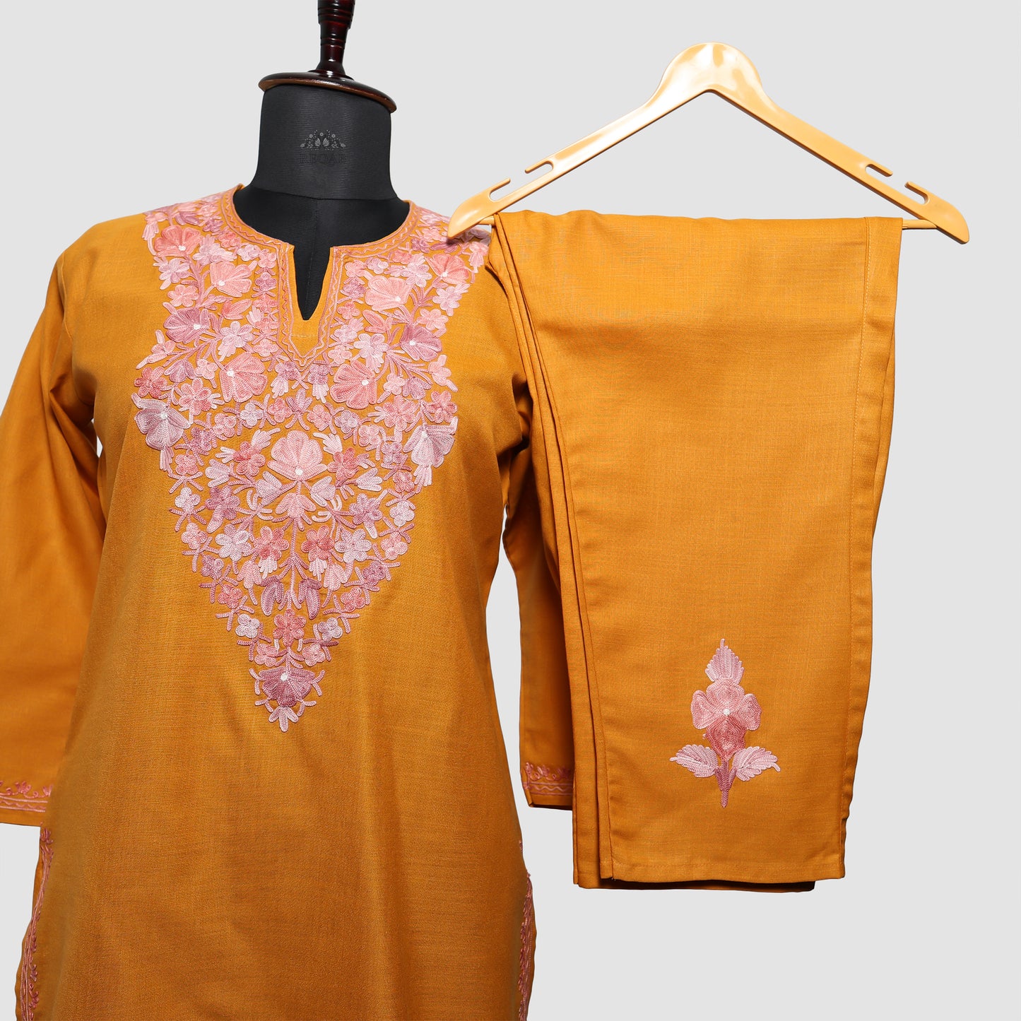 Lightning Yellow Ruby Cotton Co-ord Set with Aari Embroidery