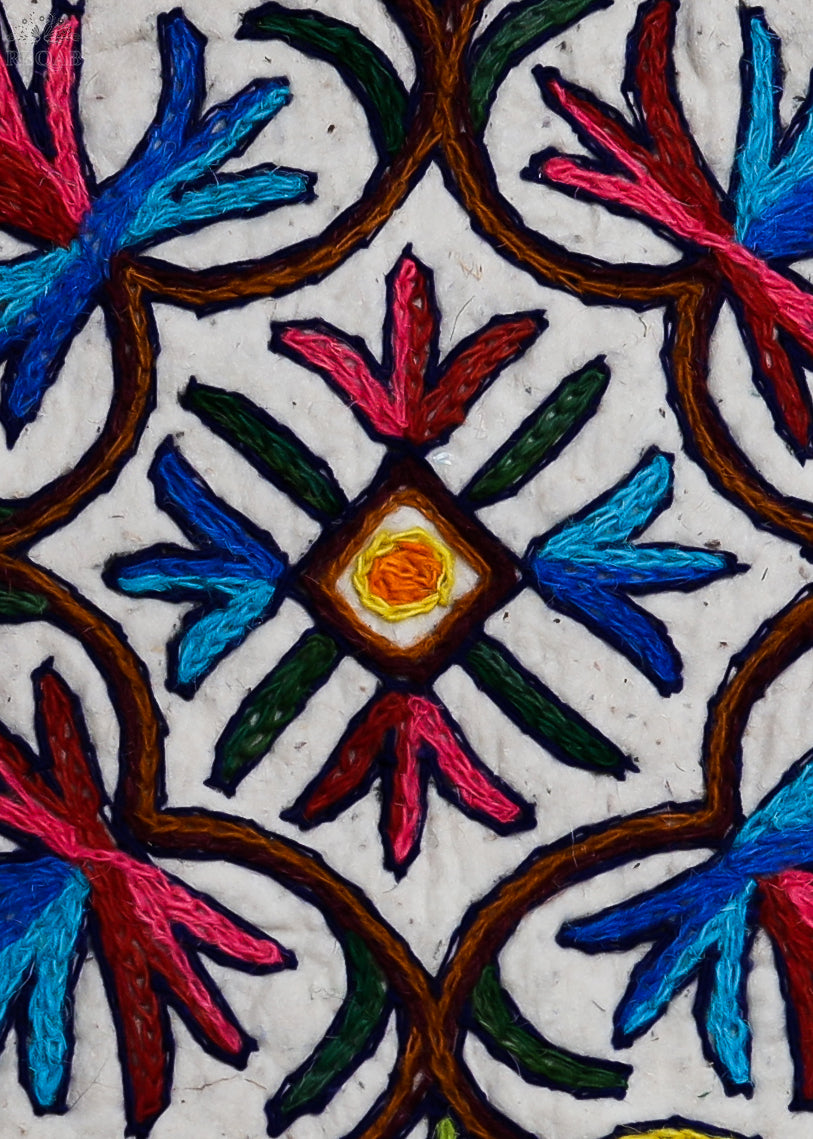 Floral Star Design Small Circular Crewel Kashmiri Namda