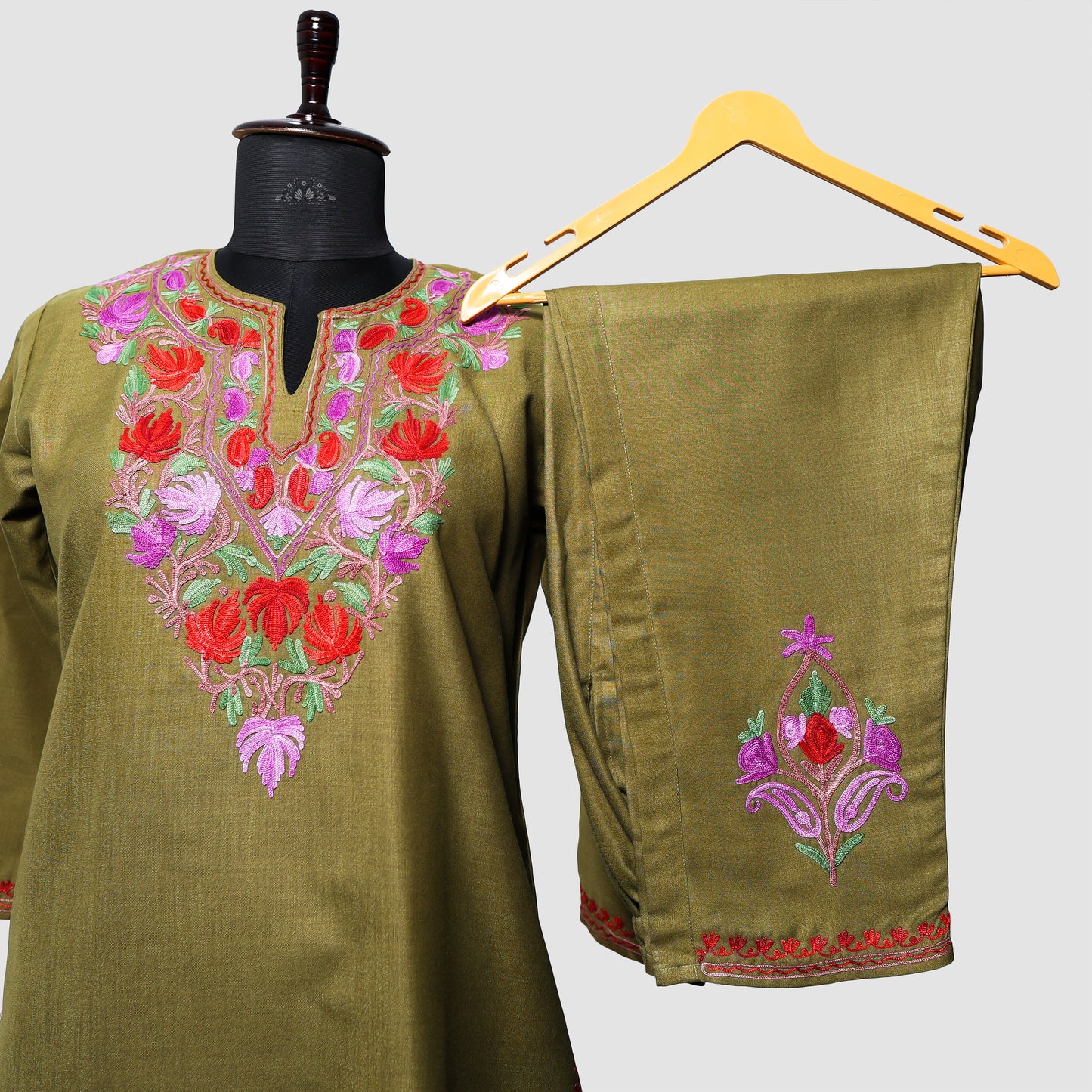 Sorrel Brown Ruby Cotton Co-ord Set with Aari Embroidery