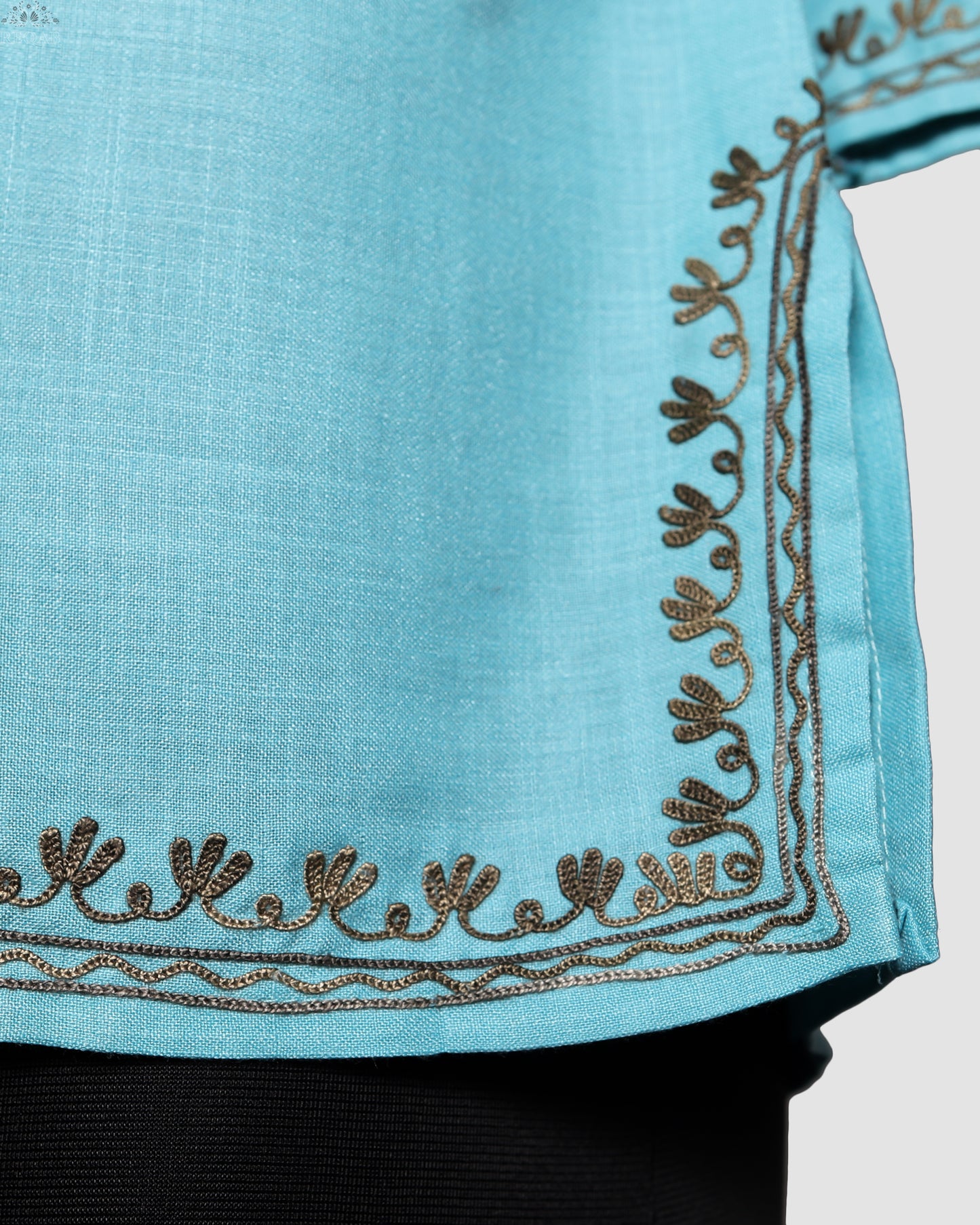 Blizzard Blue Ruby Cotton Top with Aari Embroidery