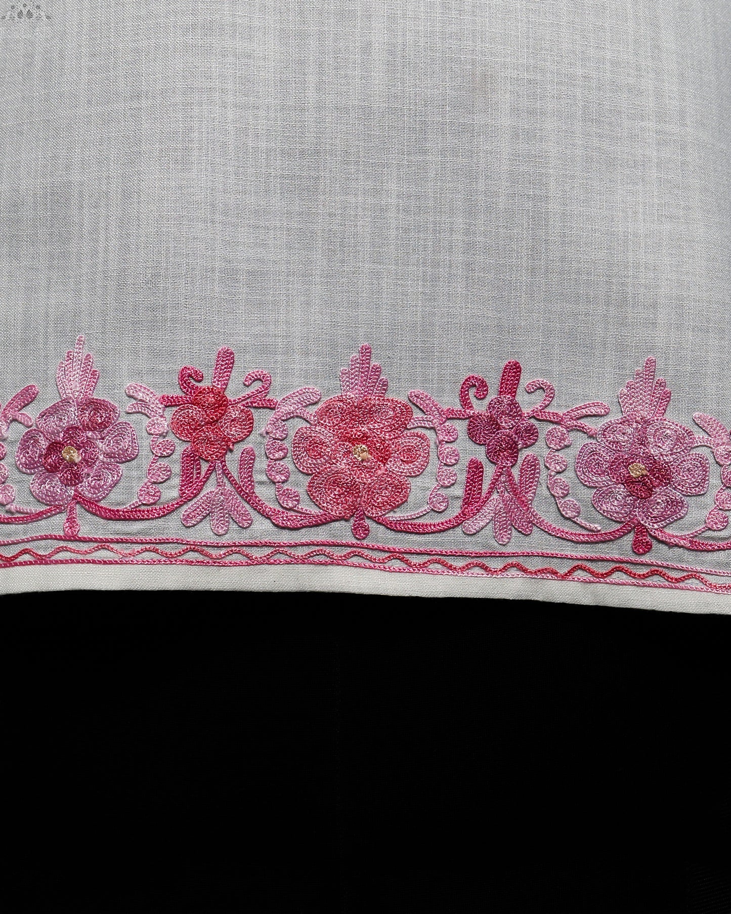 Athens Grey Ruby Cotton Top with Aari Embroidery