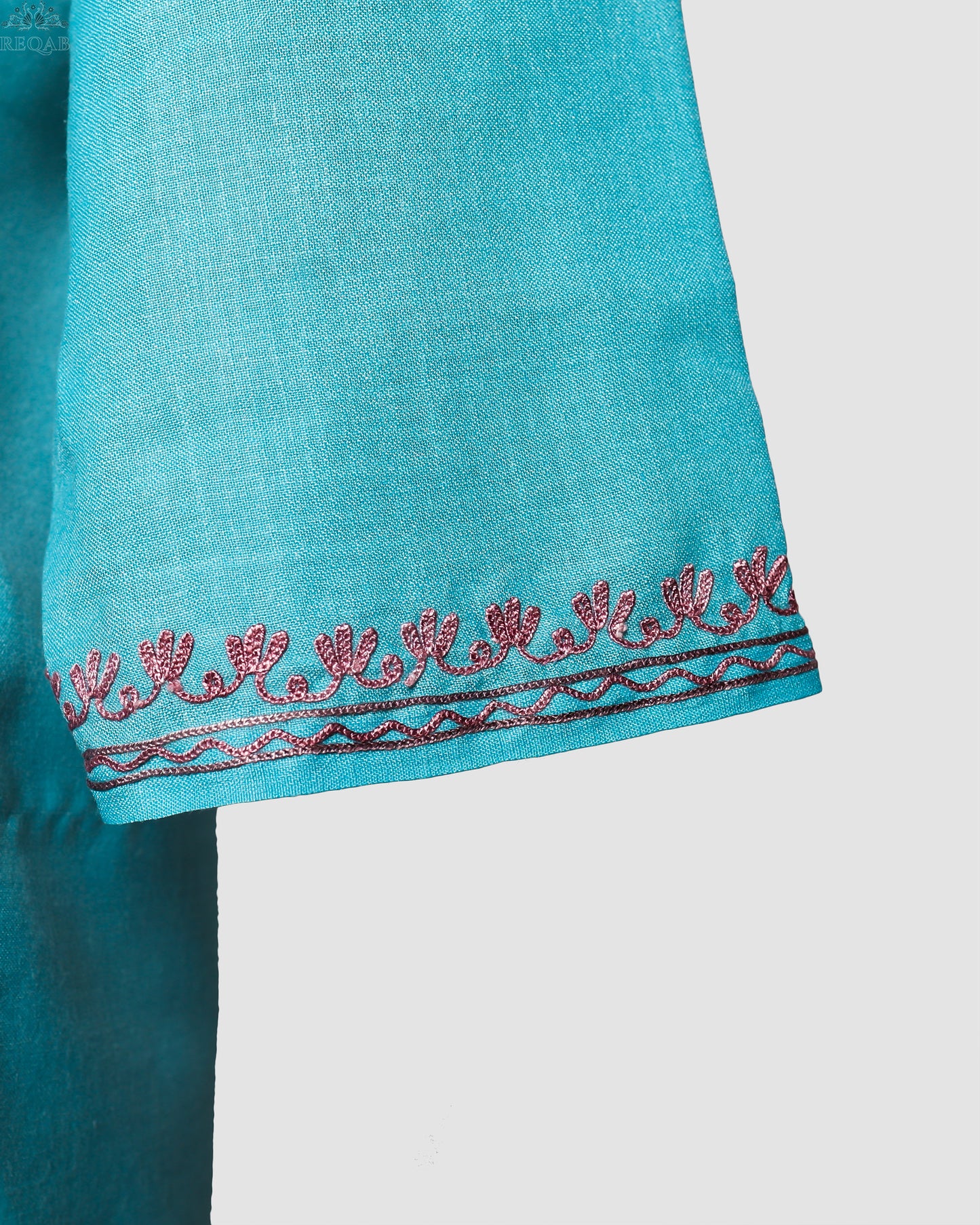 Pacific Blue Ruby Cotton Co-ord Set with Aari Embroidery