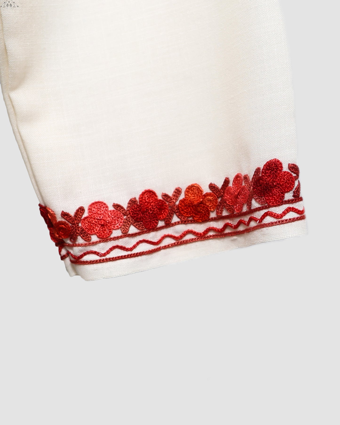 White Lilac Ruby Cotton Co-ord Set with Aari Embroidery