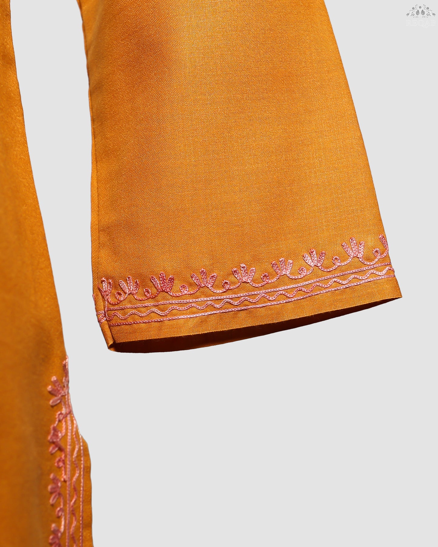 Lightning Yellow Ruby Cotton Co-ord Set with Aari Embroidery