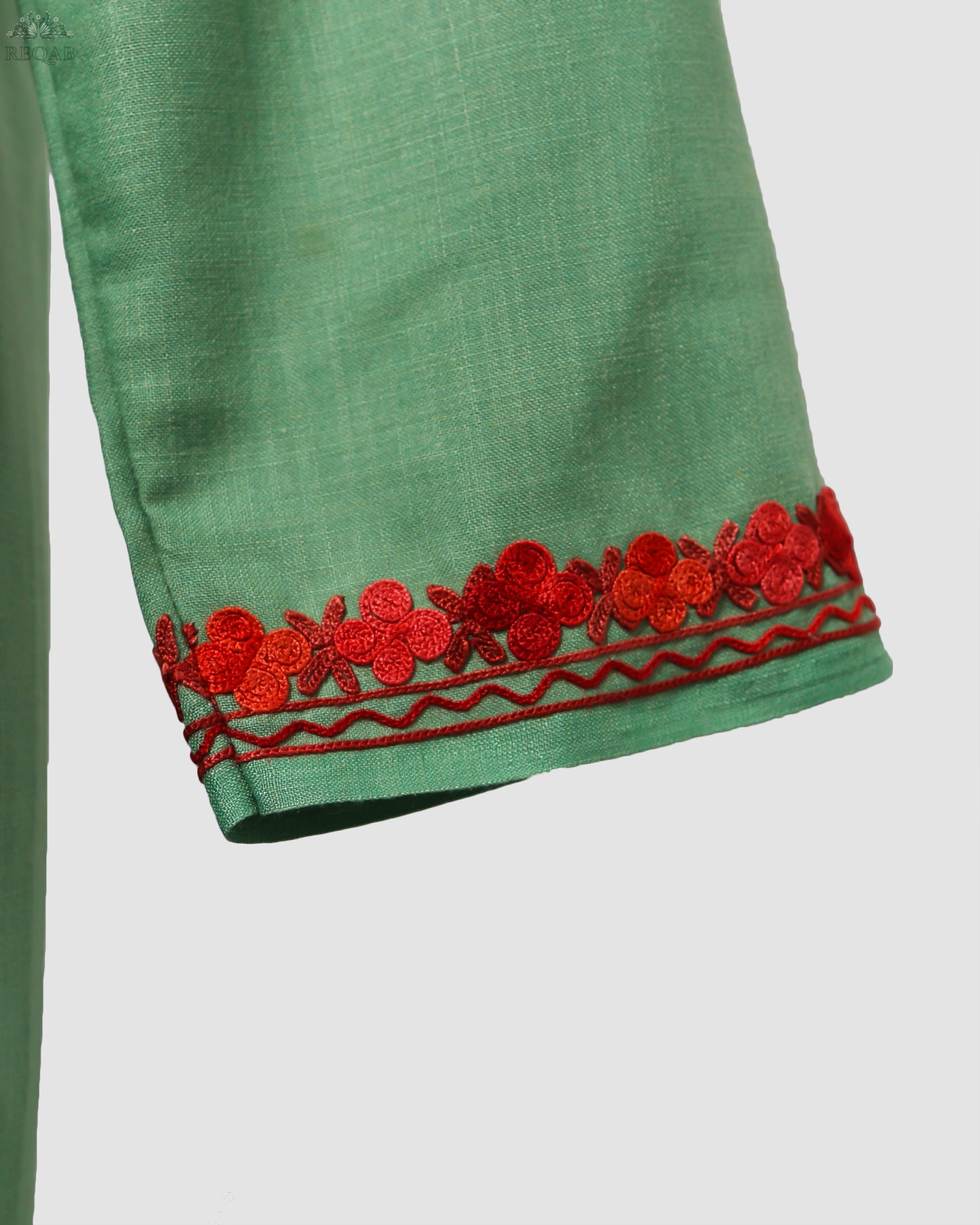 Bay Leaf Ruby Cotton Co-ord Set with Aari Embroidery