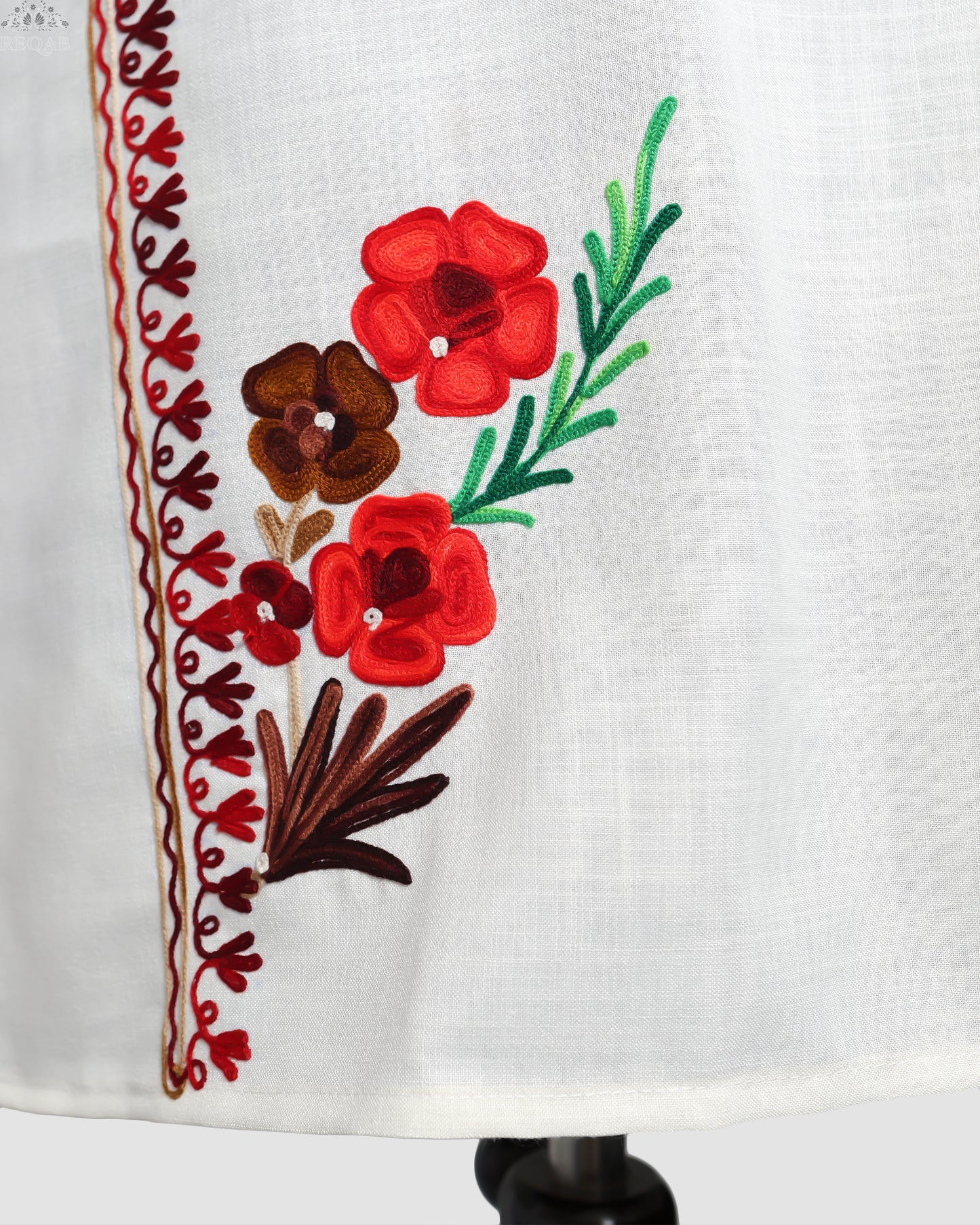 Snow Drift White Ruby Cotton Co-ord Set with Aari Embroidery