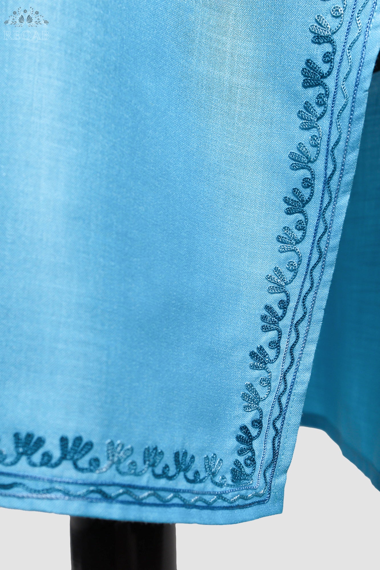 Viking Blue Ruby Cotton Kurti with Aari Embroidery