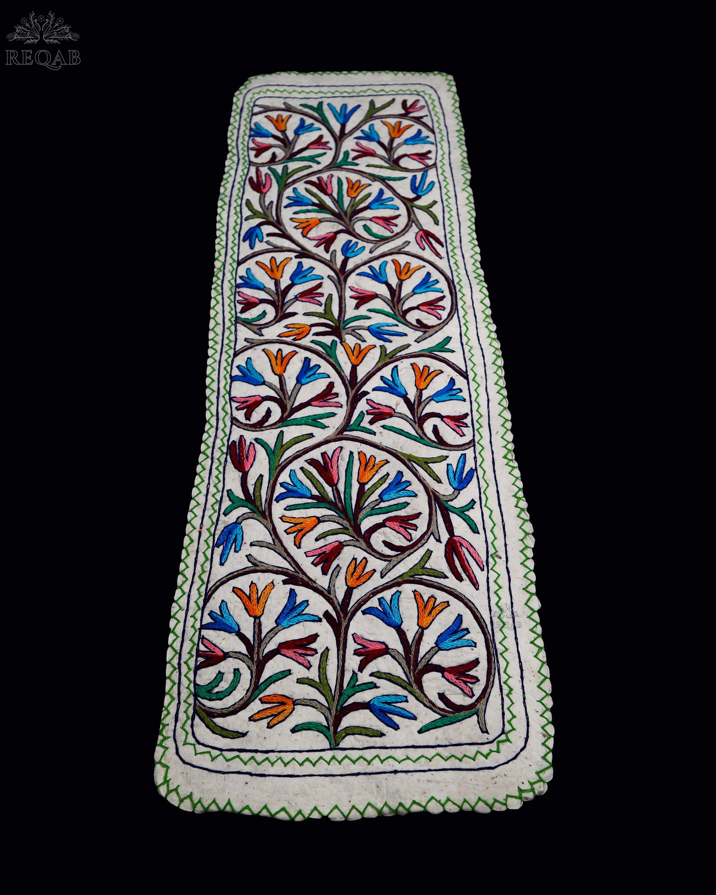 Floral Bulb Design Large Rectangle Crewel Kashmiri Namda