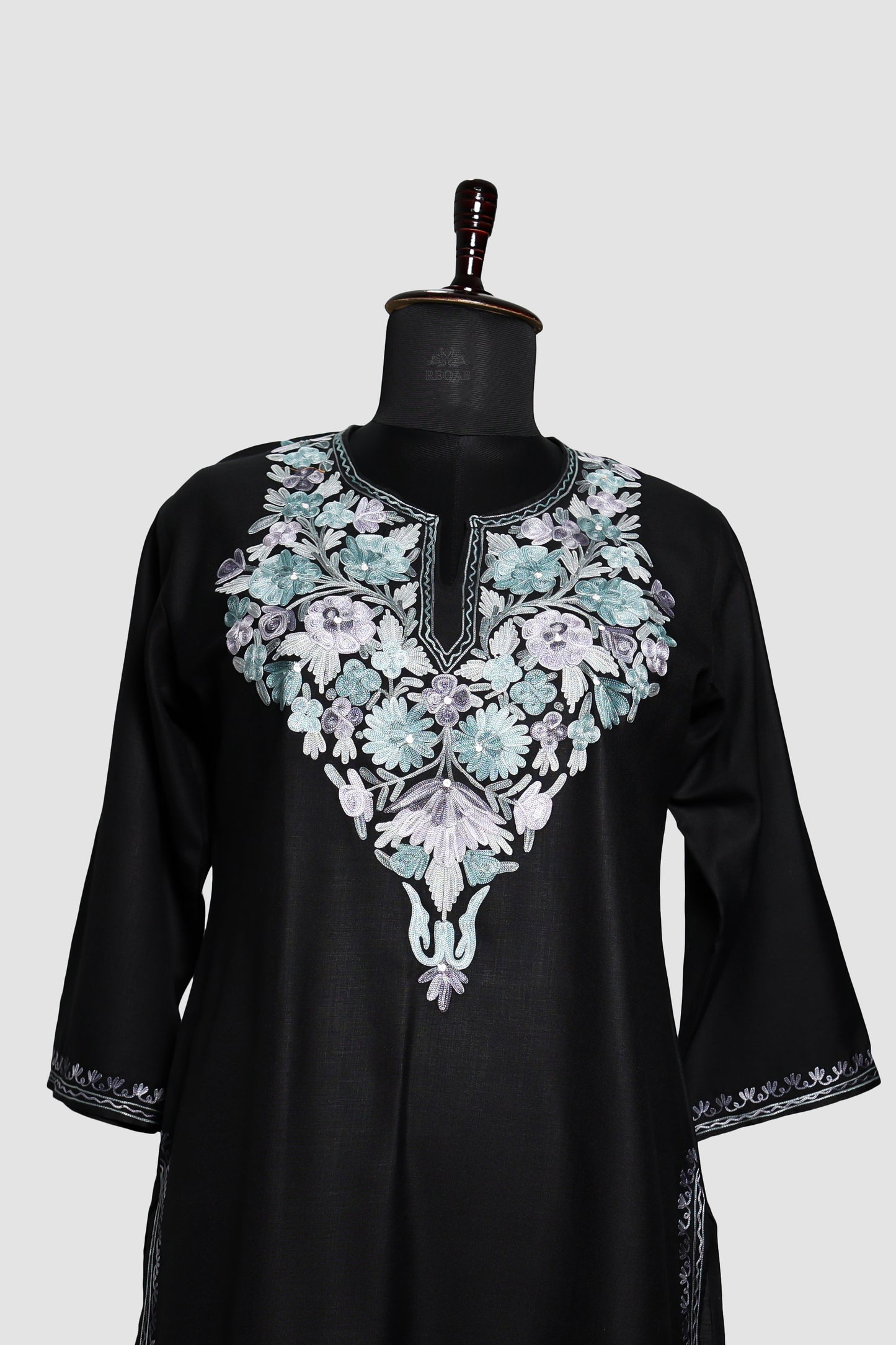 Eerie Black Ruby Cotton Co-ord Set with Aari Embroidery