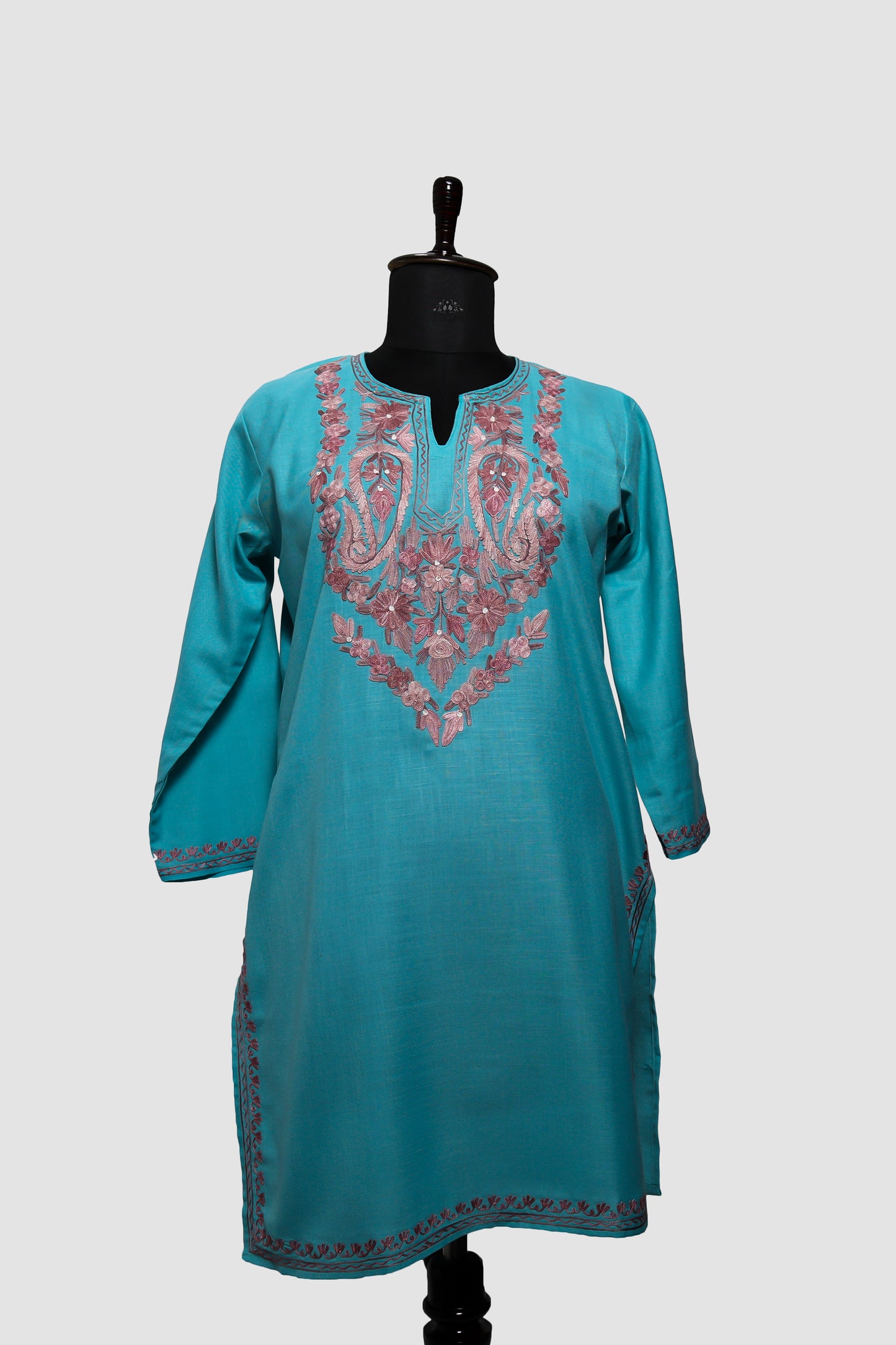 Pacific Blue Ruby Cotton Co-ord Set with Aari Embroidery