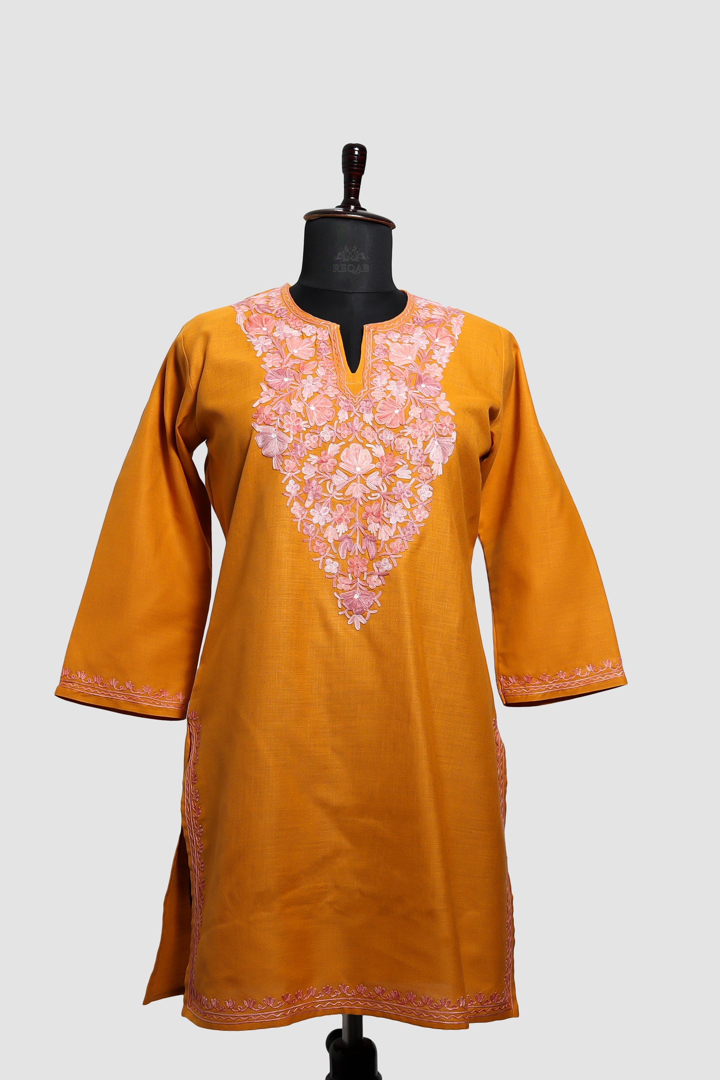 Lightning Yellow Ruby Cotton Co-ord Set with Aari Embroidery