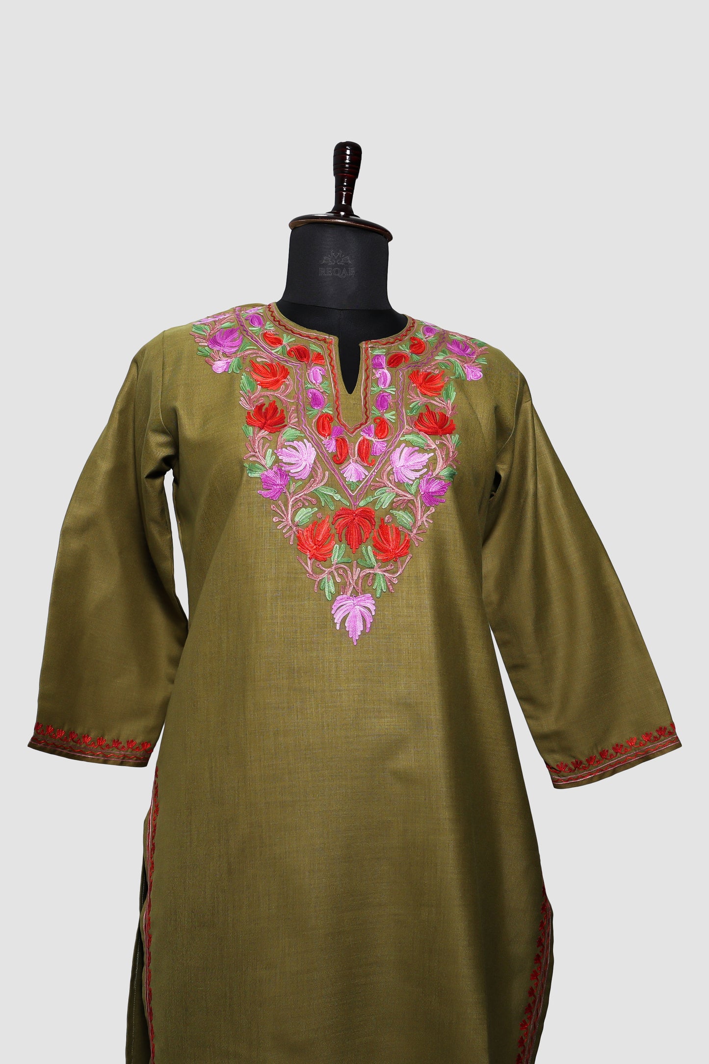 Sorrel Brown Ruby Cotton Co-ord Set with Aari Embroidery