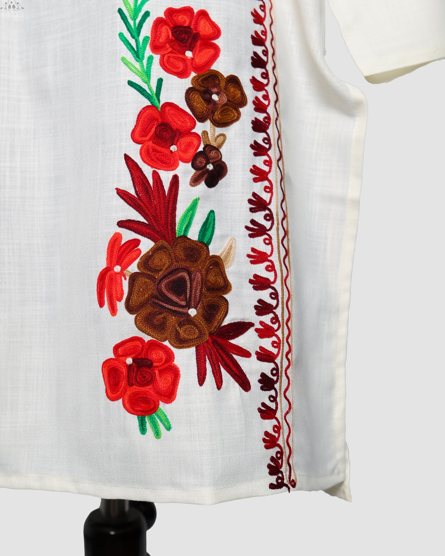 Snow Drift White Ruby Cotton Co-ord Set with Aari Embroidery