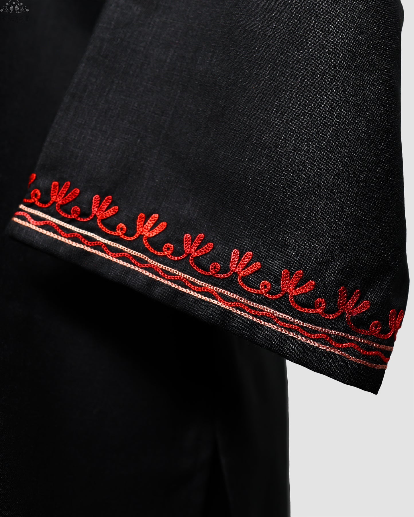 Black Russian Ruby Cotton Top with Aari Embroidery