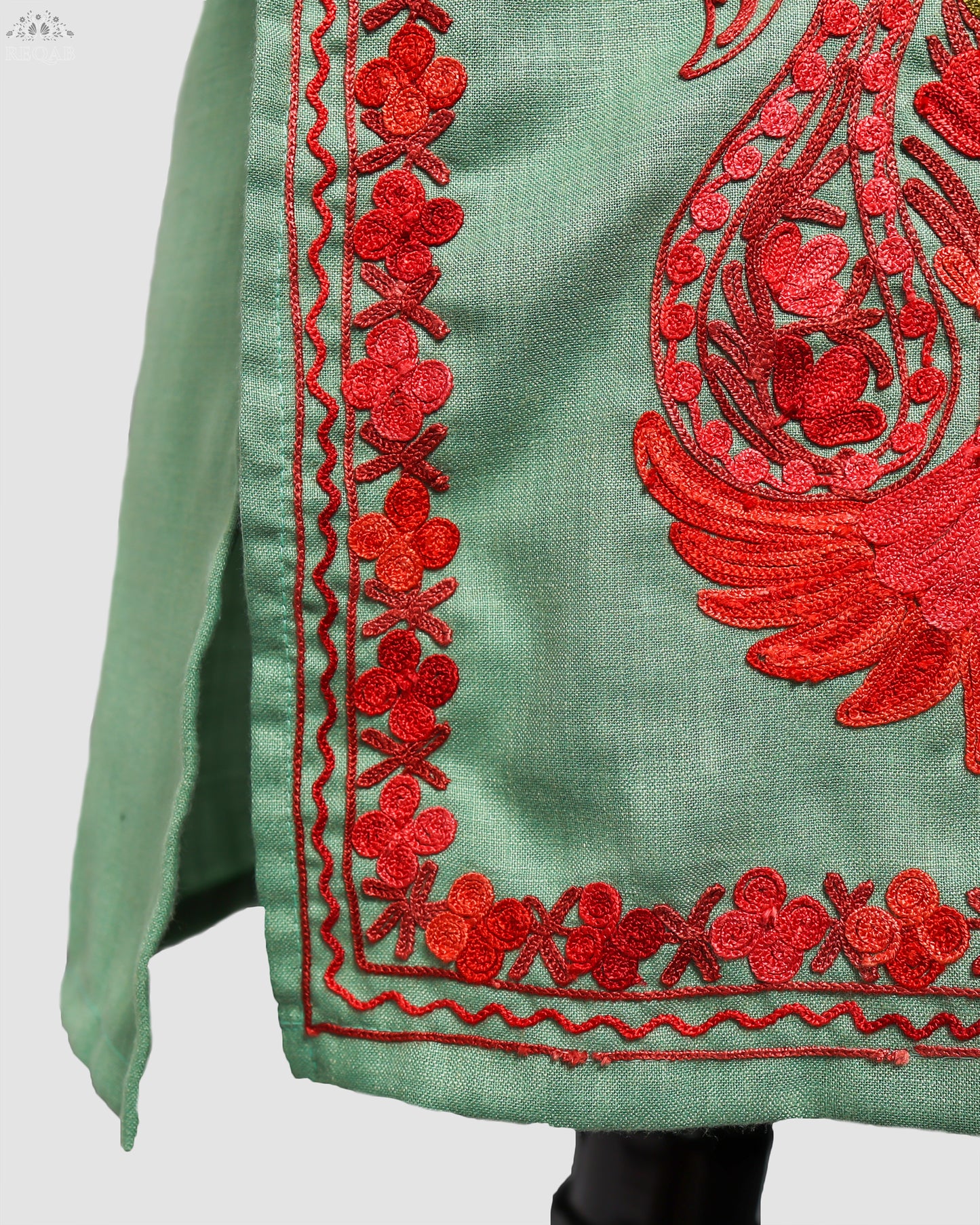 Bay Leaf Ruby Cotton Co-ord Set with Aari Embroidery