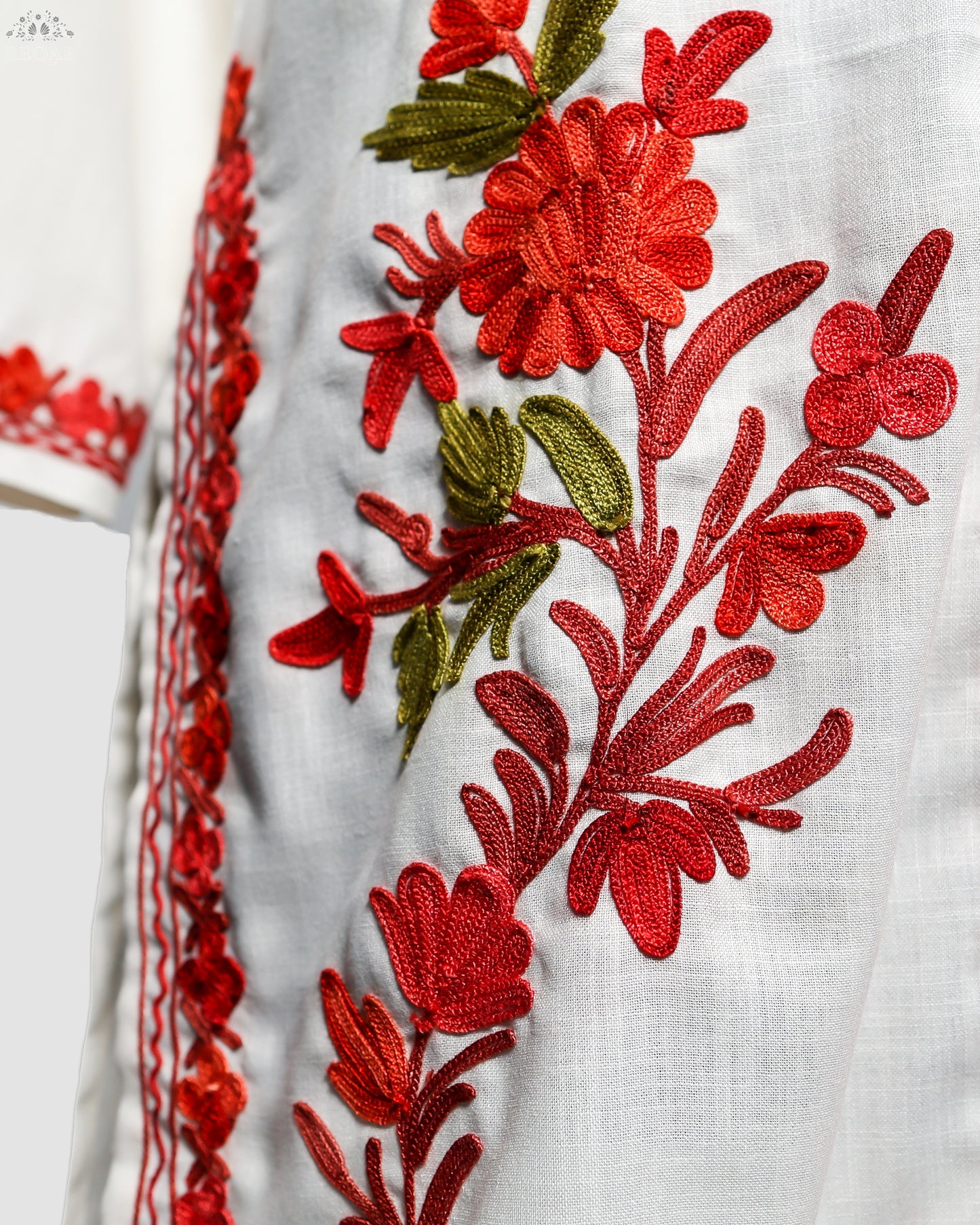 White Lilac Ruby Cotton Co-ord Set with Aari Embroidery