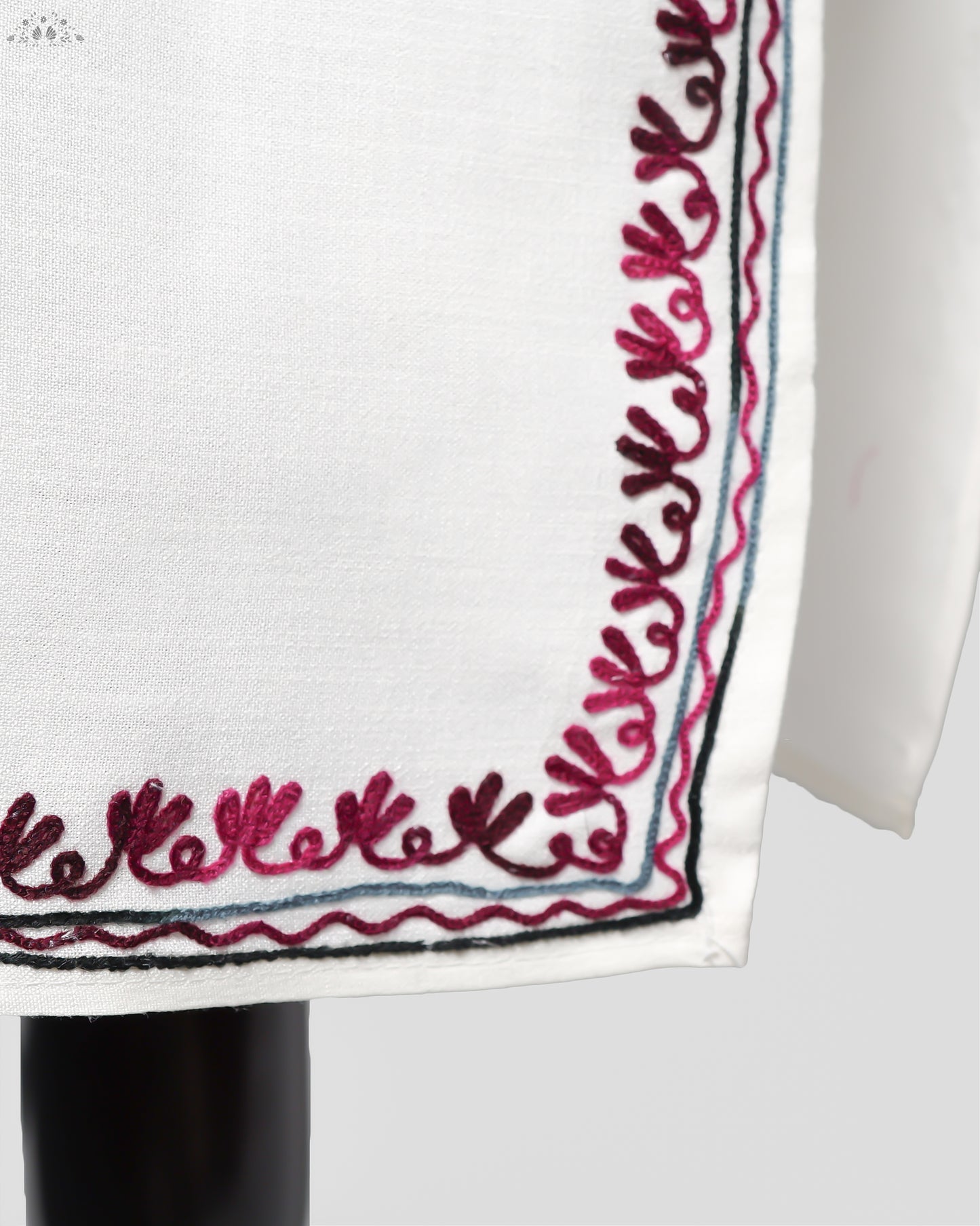 White Smoke Ruby Cotton Kurti with Aari Embroidery