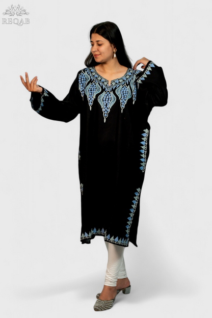 Marshland Black Pheran with Aari Embroidery