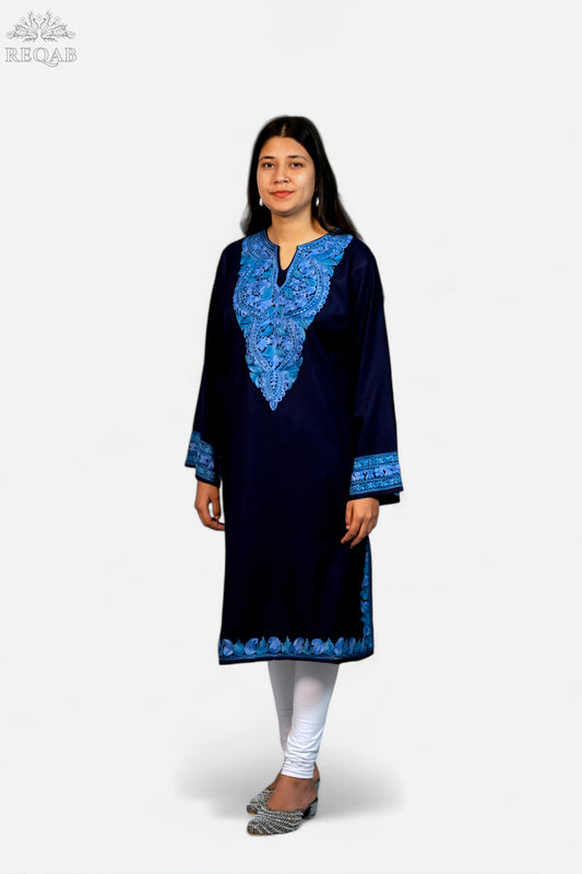 Valhalla Blue Pheran with Aari Embroidery