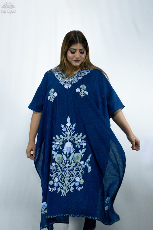 Catalina Blue Long Kaftan with Aari Embroidery