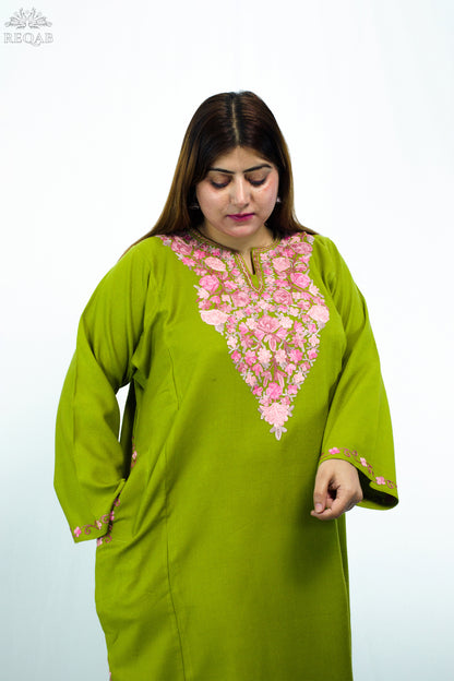 Citron Green Pheran with Aari Embroidery