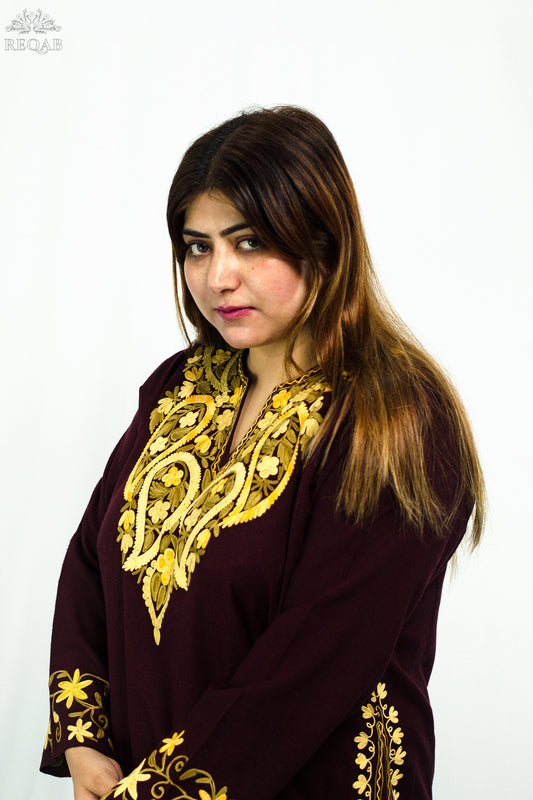 Seal Brown Pheran with Aari Embroidery