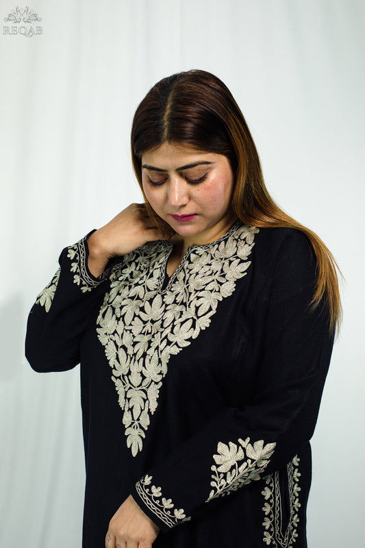 Black Pheran with Zari Embroidery