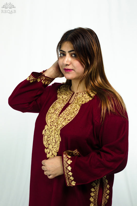 Baker's Chocolate Pheran with Zari Embroidery