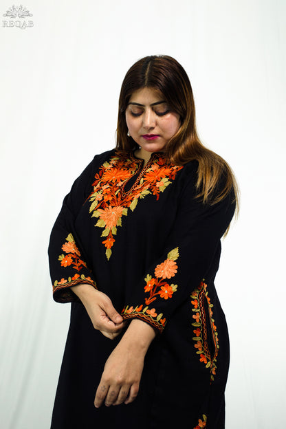 Black Bean Pheran with Aari Embroidery