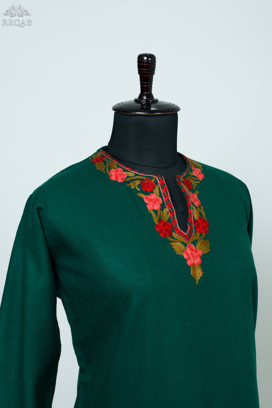 Fun Green Summer Cool Kurti with Aari Embroidery