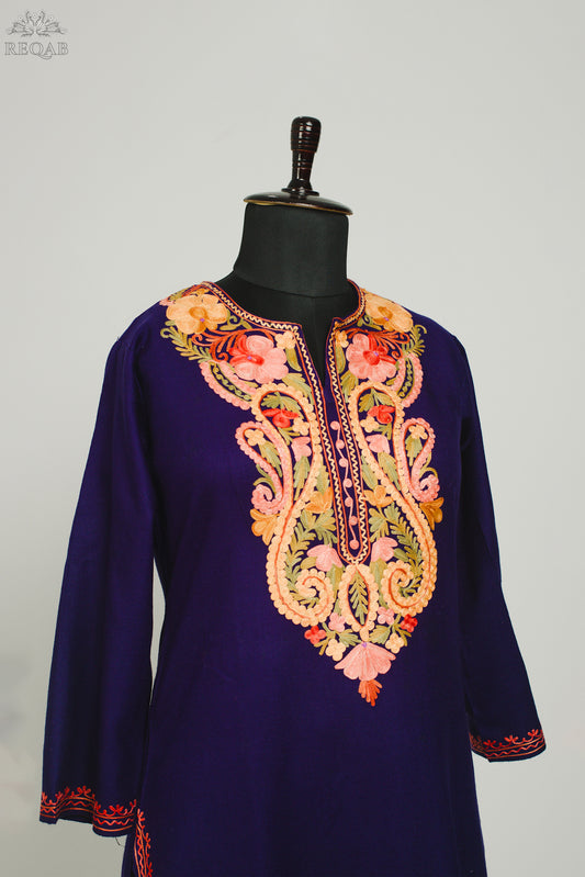 Blackcurrant Cashmilon Kurti with Aari Embroidery