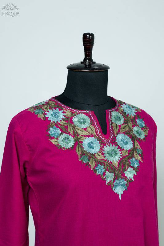 Old Rose Summer Cool Kurti with Aari Embroidery