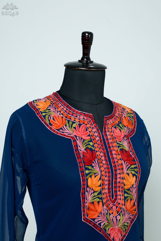 Tangaroa Blue Georgette Kurti with Aari Embroidery