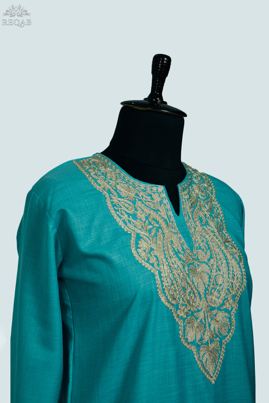 Boston Blue Ruby Cotton Kurti with Zari Embroidery