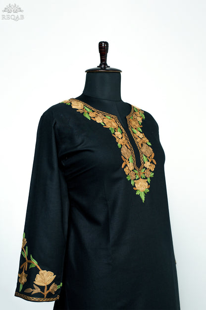 Midnight Moss Ruby Cotton Kurti with Aari Embroidery