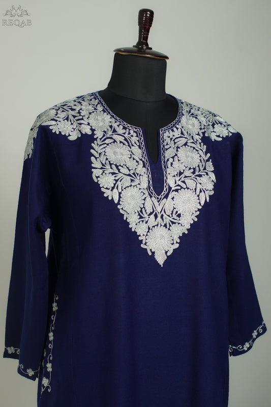 Midnight Express Blue Pheran with Aari Embroidery
