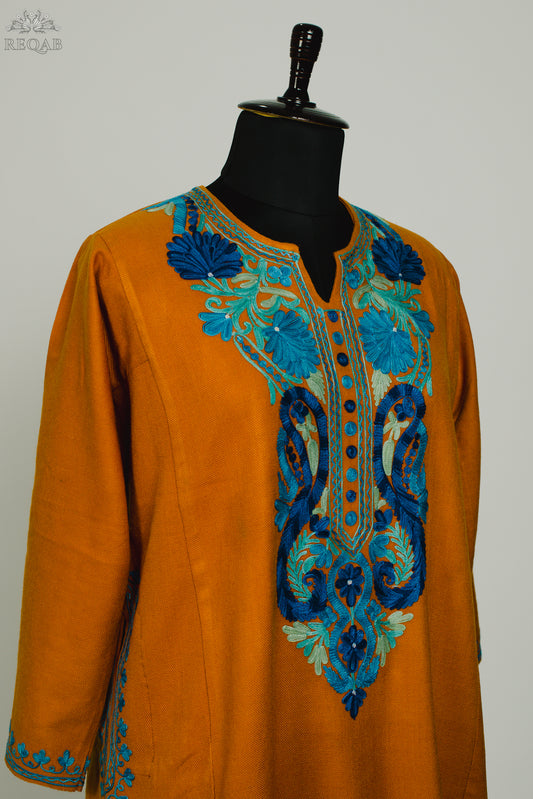 Rust Pheran with Aari Embroidery