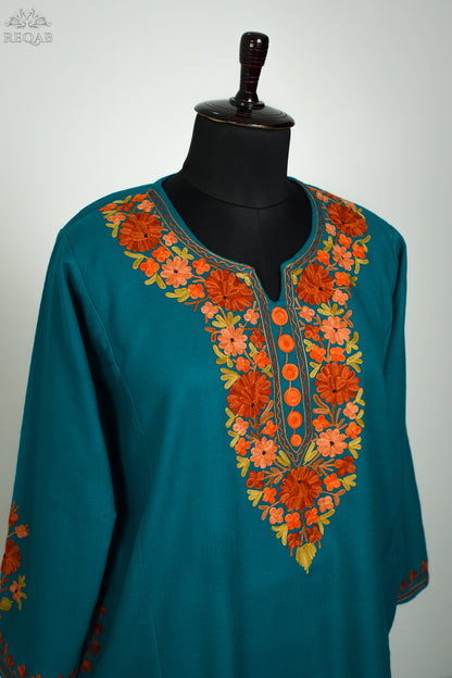 Blue Lagoon Pheran with Aari Embroidery