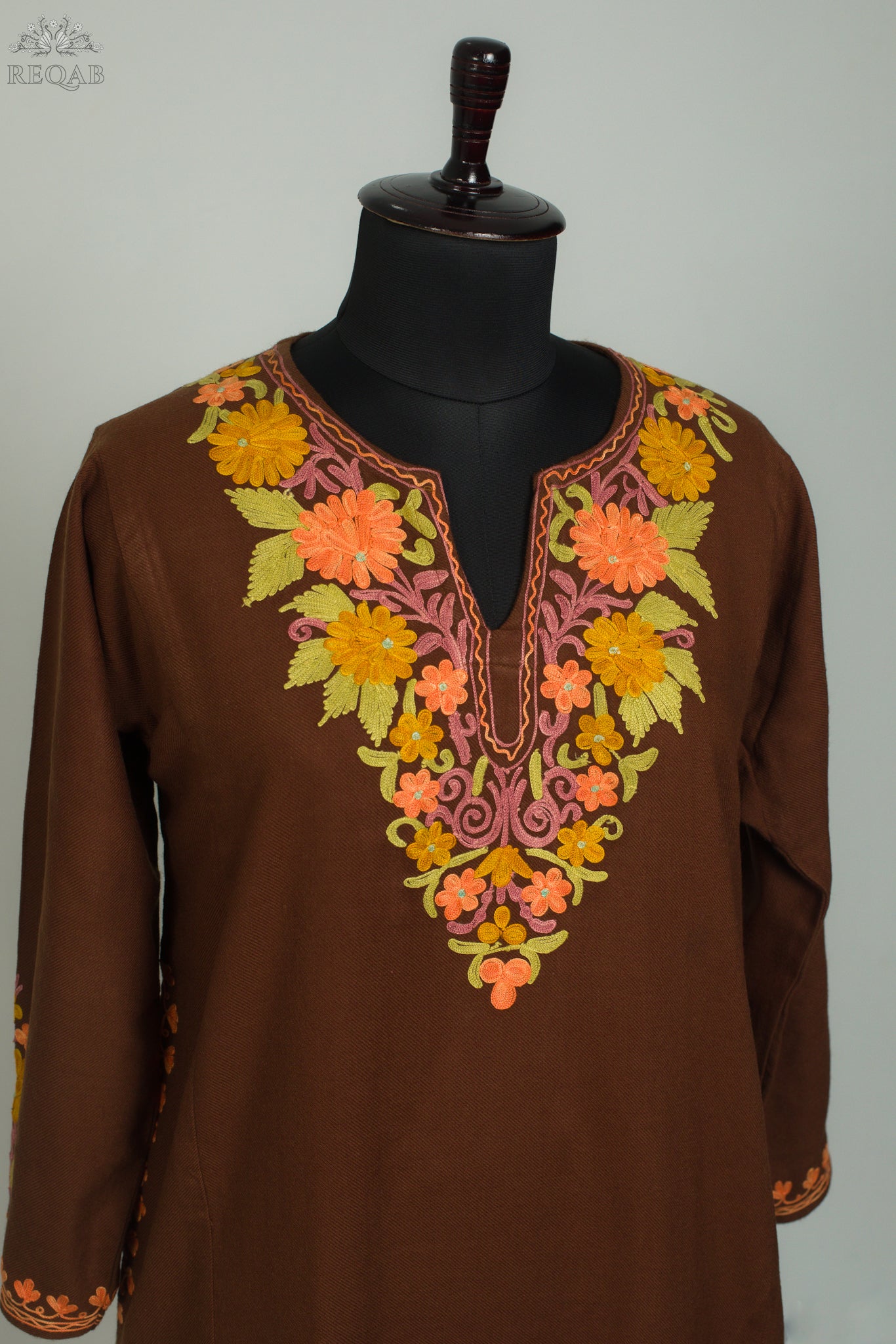Carnaby Tan Pheran with Aari Embroidery