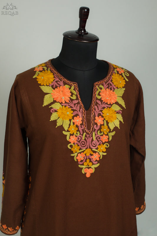 Carnaby Tan Pheran with Aari Embroidery