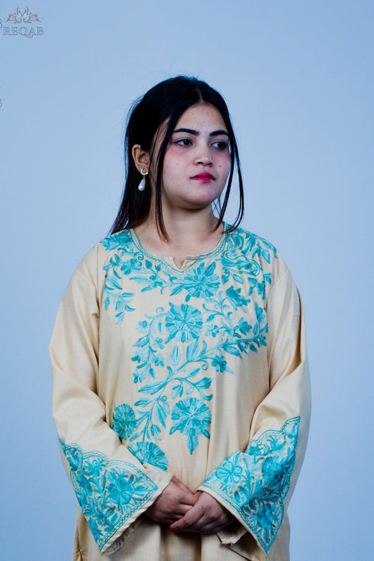 Soft Amber Two-Piece Suit with Aari Embroidery