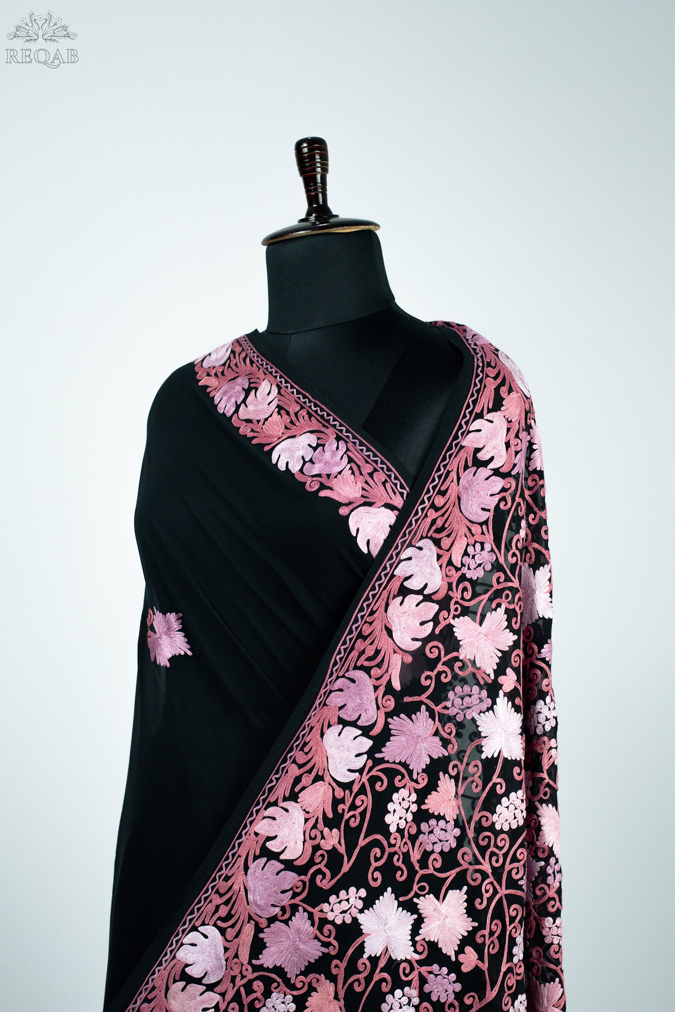 Midnight Moss Semi-Georgette Saree with Aari Embroidery