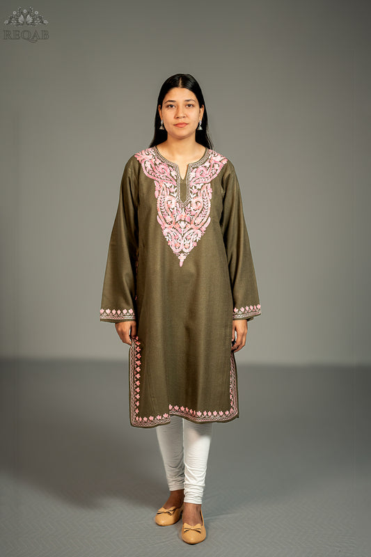 Deep Bronze Pheran with Aari Embroidery