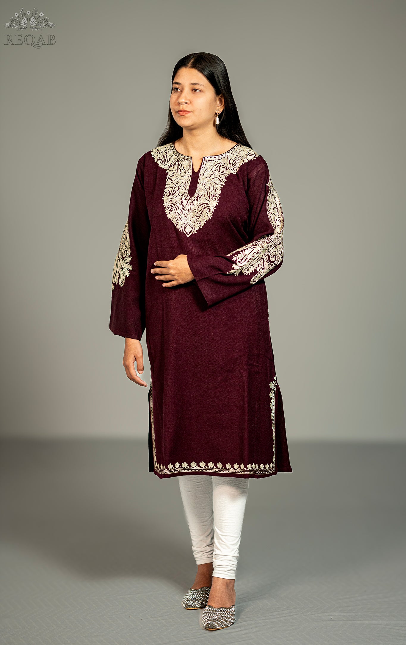 Bulgarian Rose Pheran with Zari Embroidery