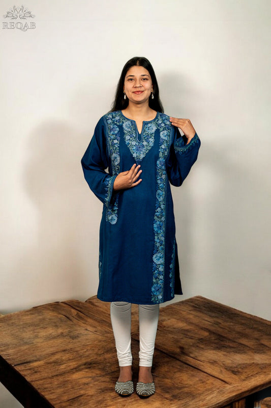 Blue Stone Pheran with Aari Embroidery