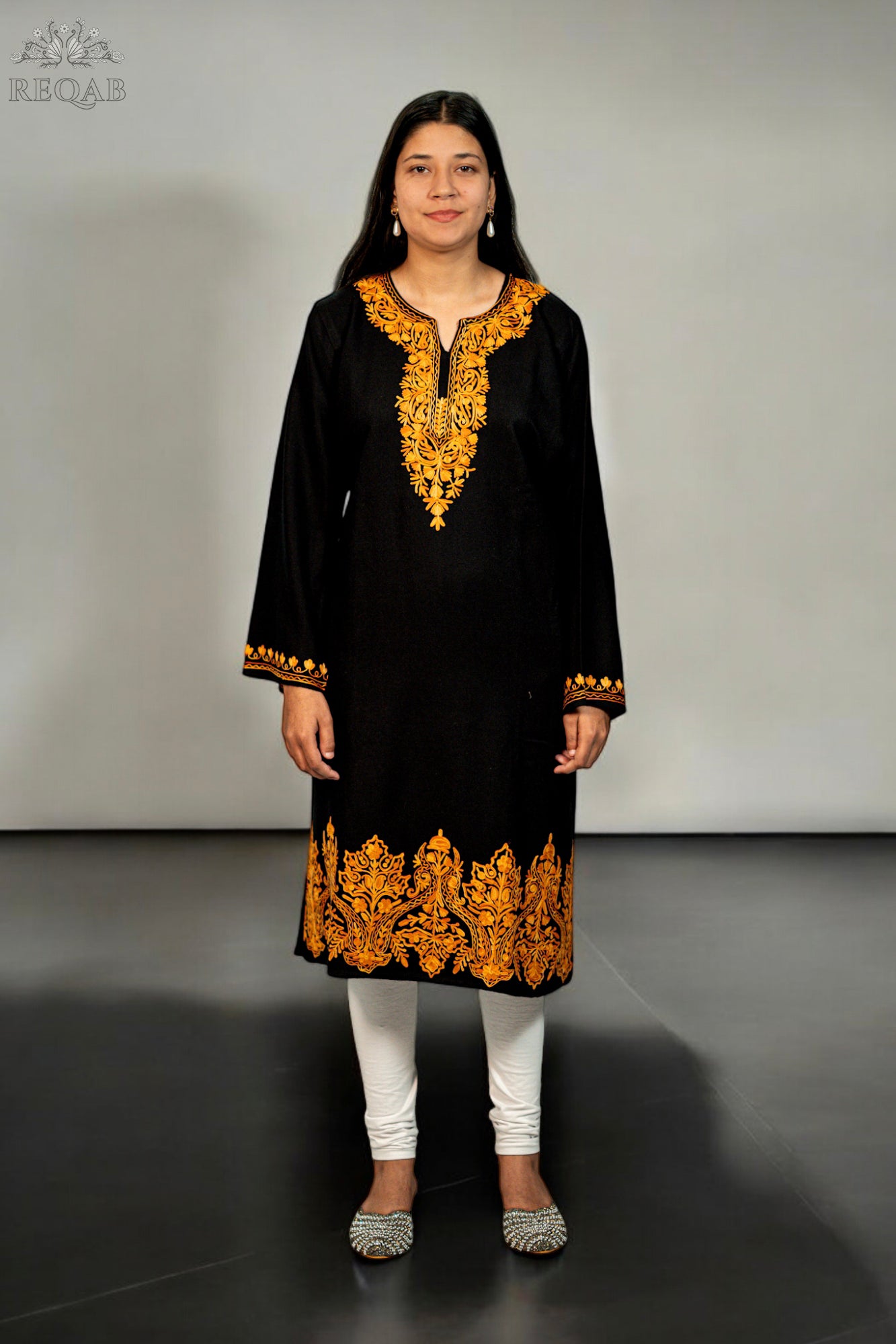 Maire Black Pheran with Aari Embroidery