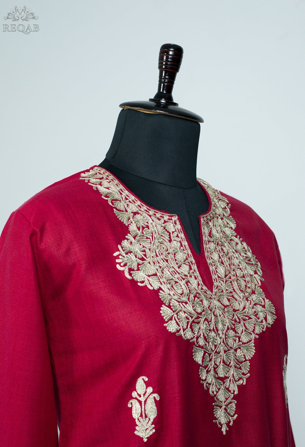 Brick Red Ruby Cotton Kurti with Zari Embroidery