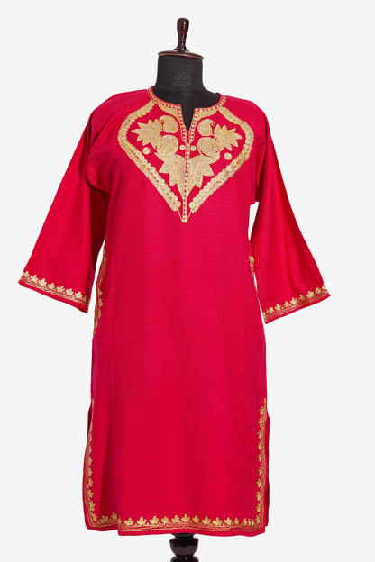 Debian Red Pheran with Zari Embroidery