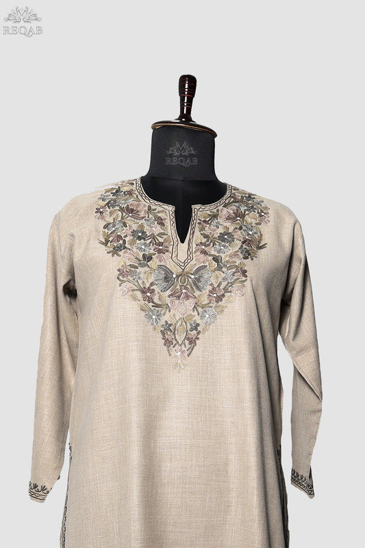 Half Spanish White Ruby Cotton Kurti with Aari Embroidery